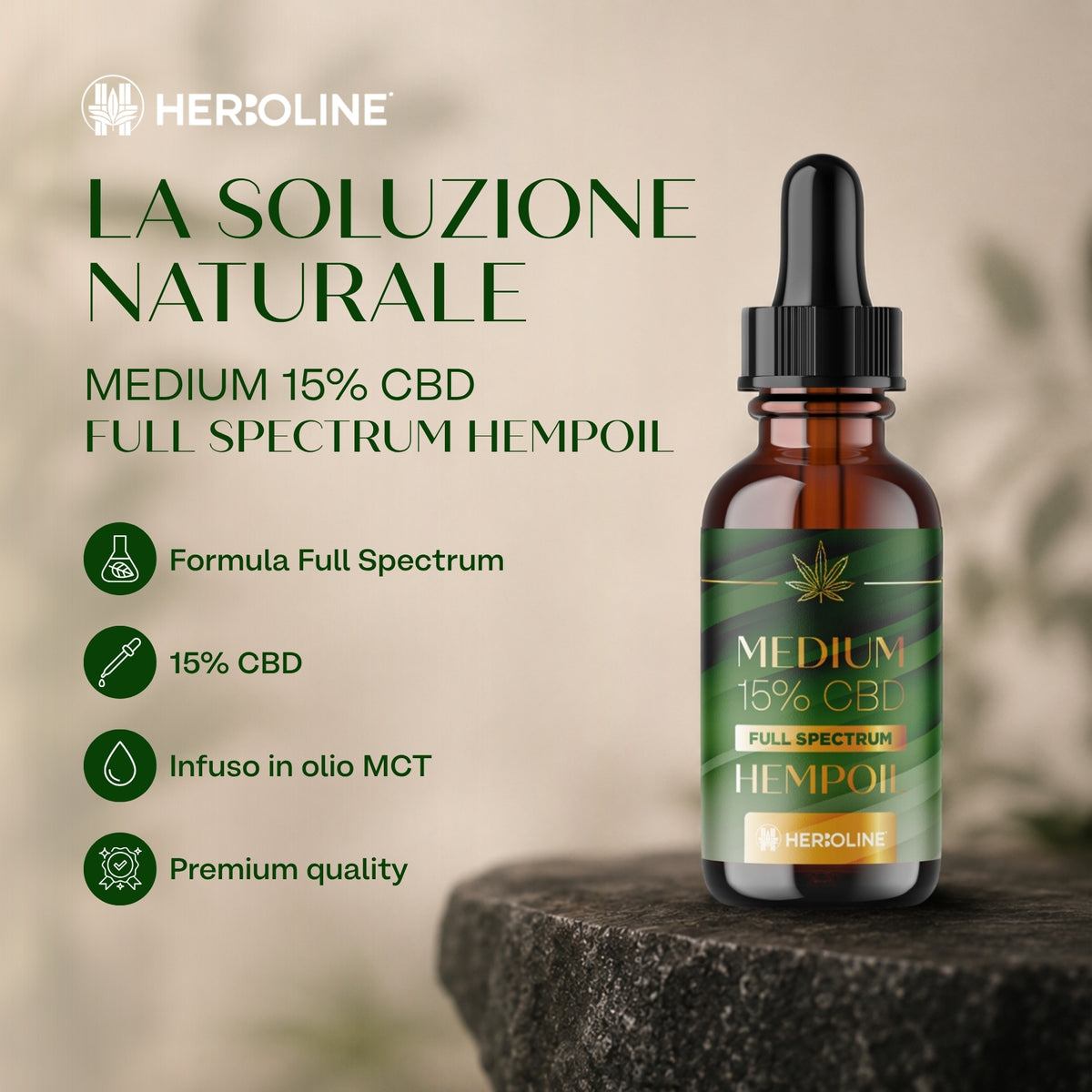 Olio CBD MEDIUM 15% Full Spectrum | 30ml | La scelta premium 100% naturale per ritrovare equilibrio quando tutto corre troppo veloce, olio di CBD full spectrum Herboline — immagine 4