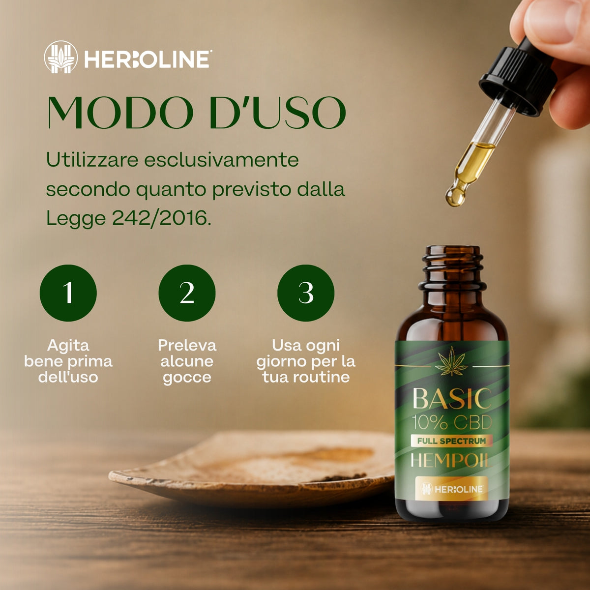Olio CBD BASIC 10% Full Spectrum | 30ml | La scelta premium 100% naturale per ritrovare equilibrio quando tutto corre troppo veloce, olio di CBD full spectrum Herboline — immagine 7