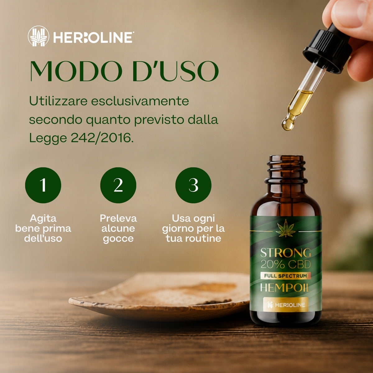 Olio CBD STRONG 20% Full Spectrum | 30ml | La scelta premium 100% naturale per ritrovare equilibrio quando tutto corre troppo veloce, olio di CBD full spectrum Herboline — immagine 7