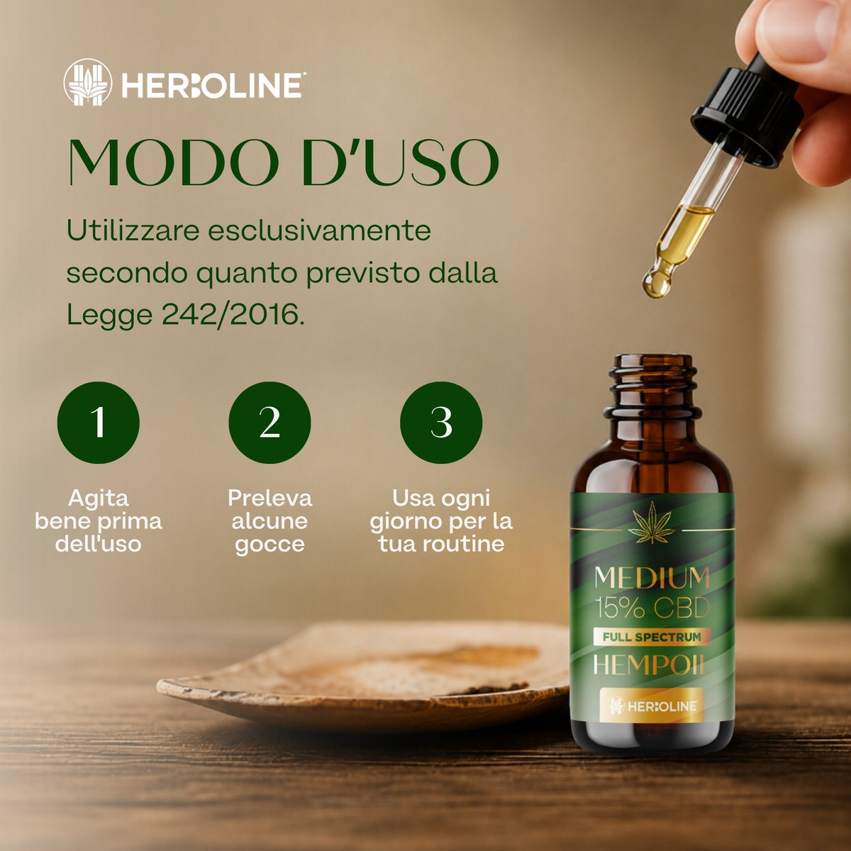 Olio CBD MEDIUM 15% Full Spectrum | 30ml | La scelta premium 100% naturale per ritrovare equilibrio quando tutto corre troppo veloce, olio di CBD full spectrum Herboline — immagine 7